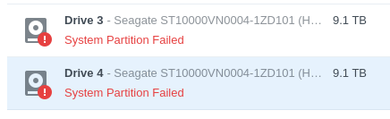 Drives 3 and 4 report System Partition Failed